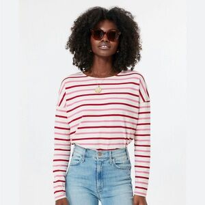 EUC L Pomander Place pink red striped shirt woman’s top